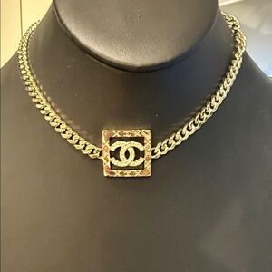 CHANEL Champagne Gold Square Pendant Necklace. Stunning